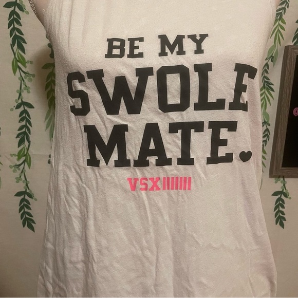 Size M Victoria’s Secret White Racerback Tank Top “Be My Swole Mate ❤️” A2 - Picture 3 of 4